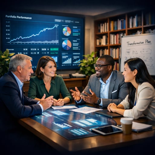 The image portrays a sleek modern office space filled with natural light streaming through large windows In the foreground a diverse team of professio-Mar-15-2026-12-26-00-4797-PM